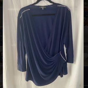 Cold Shoulder Blue w/ Silver Diamond Detail Elegant Blouse R&M Richards Sz18W